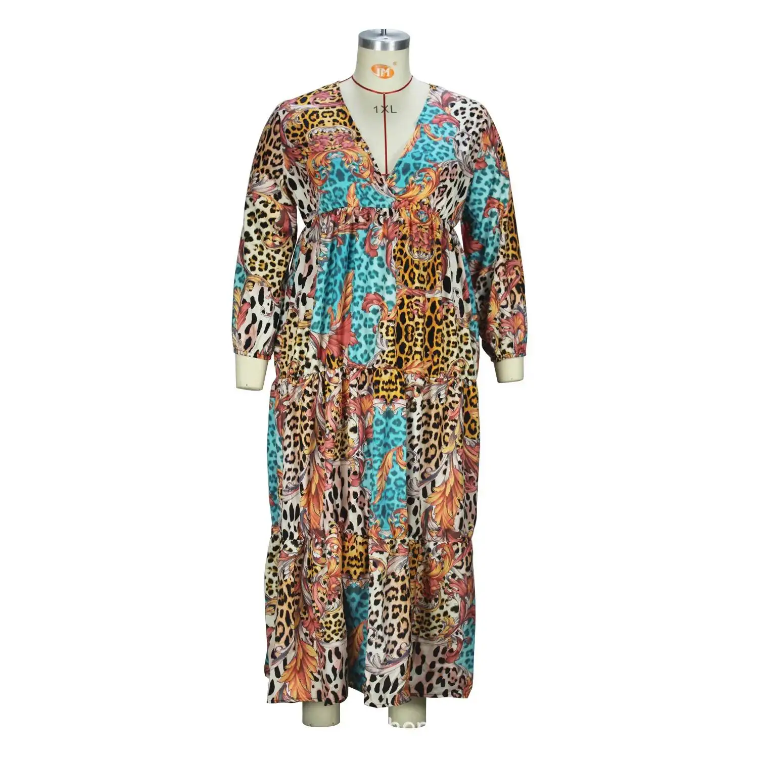 

Summer Spring Vacation and Style Design Sense V-neck Long Sleeved Floral Long Skirt Commuting Dress Summer Elegantes Casual Y2k