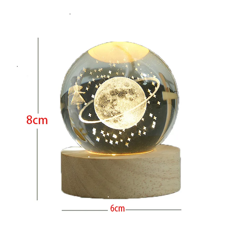 LED Night Light Glowing Solar System Crystal Ball Desktop Small Night Light Decoration Starry Sky Glass Ball Birthday Gift