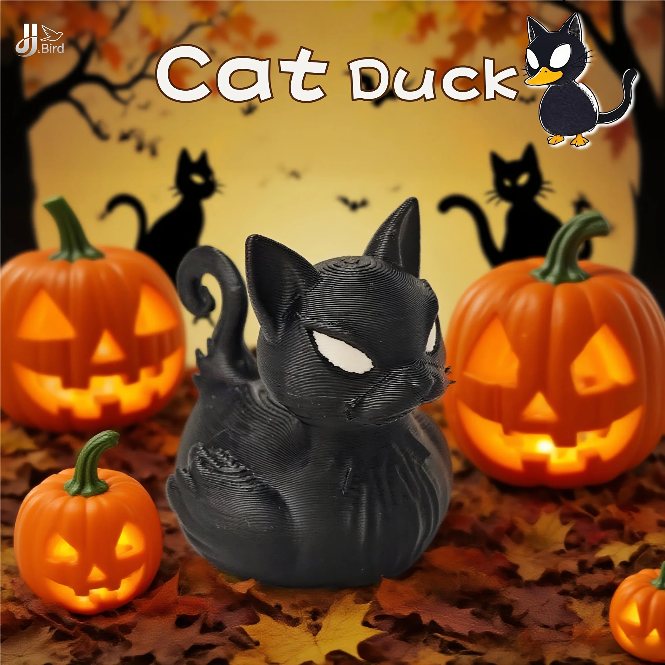 Creative cat and duck figurines! The dark and cute design, blending mysterious cats and ducklings , fills the Halloween atmosphe