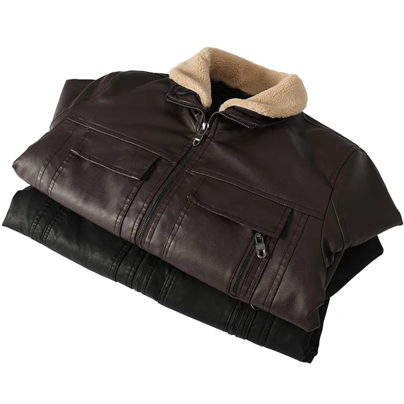 Chaqueta gruesa de PU para motocicleta para hombre, chaqueta de cuero informal con cuello vuelto, prendas de vestir exteriores para hombre MY226, invierno y otoño, 2023