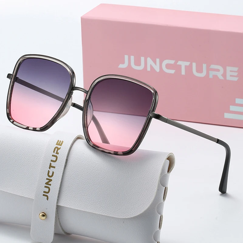 JUNCTURE نظارات شمسية مربعة أنيقة للنساء، نظارات شمسية بإطار كبير متدرج للسيدات، هدايا العطلات، نظارات شمسية للنساء