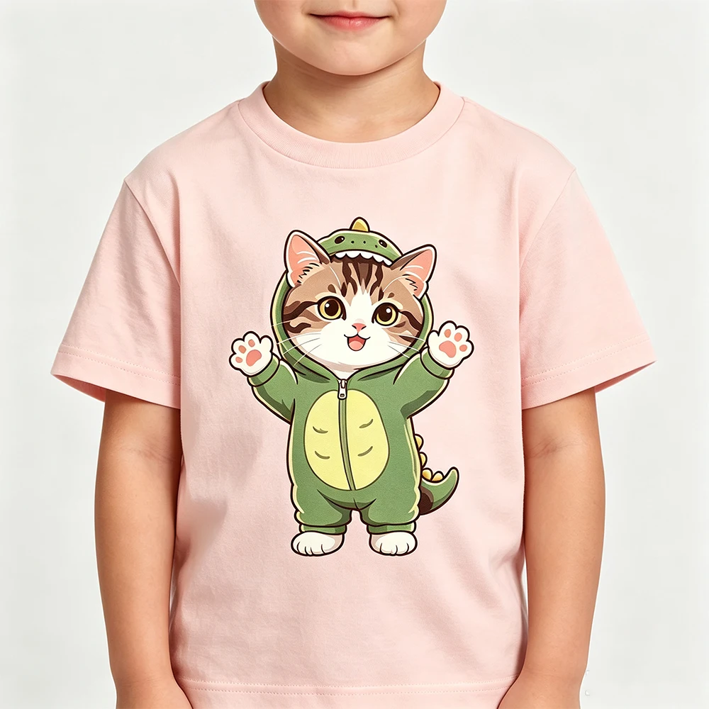Children's comfortable pure cotton T-shirt cute cat dinosaur
