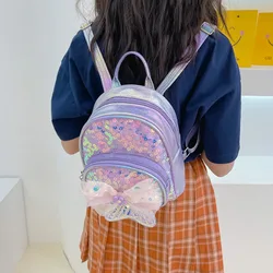 Kids Backpack Girls Bags Adjustable Straps Kindergarten Schoolbag Outing Sequin Fishtail Bow Bookbag for Toddler 2024 Summer New