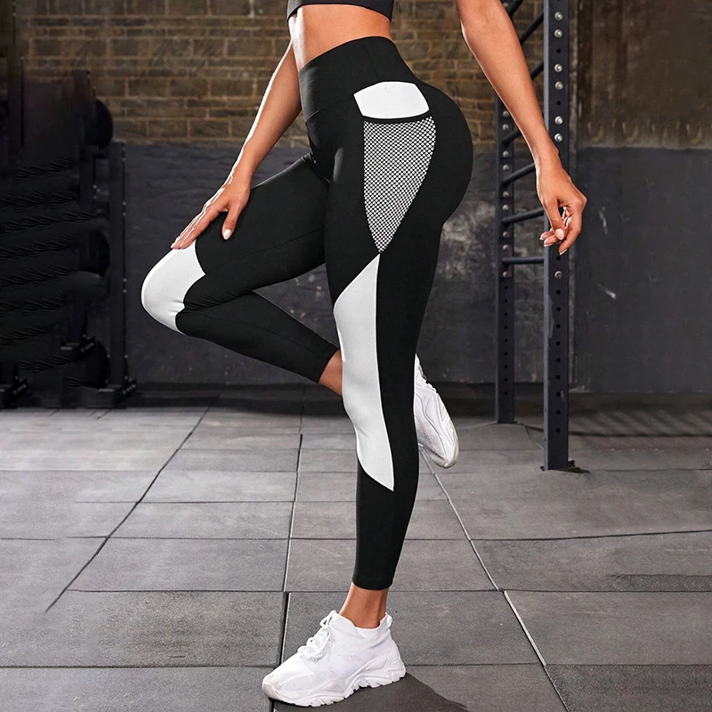 Colorblocked High Waist Yoga Pants with Pockets Leggings for Women Tummy Control Workout Leggings for Women