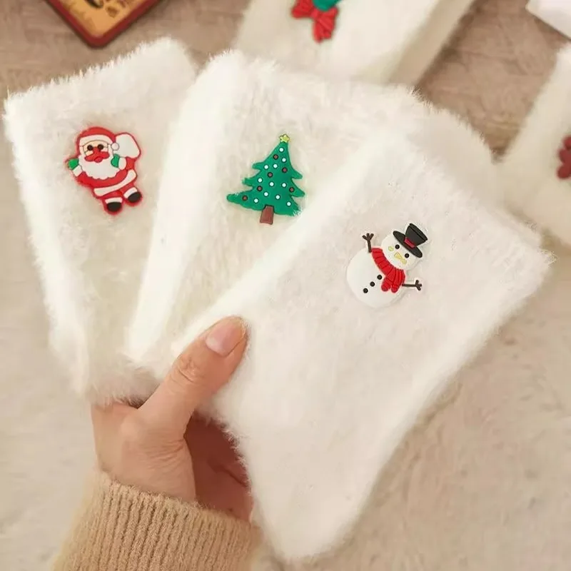 5 أزواج من فراء المنك الأبيض الجوارب الناعمة الدافئة الشتاء الجوارب النساء عيد الميلاد سانتا الرنة ثلج دافئ غامض أفخم التمهيد المنزل Sockings #4