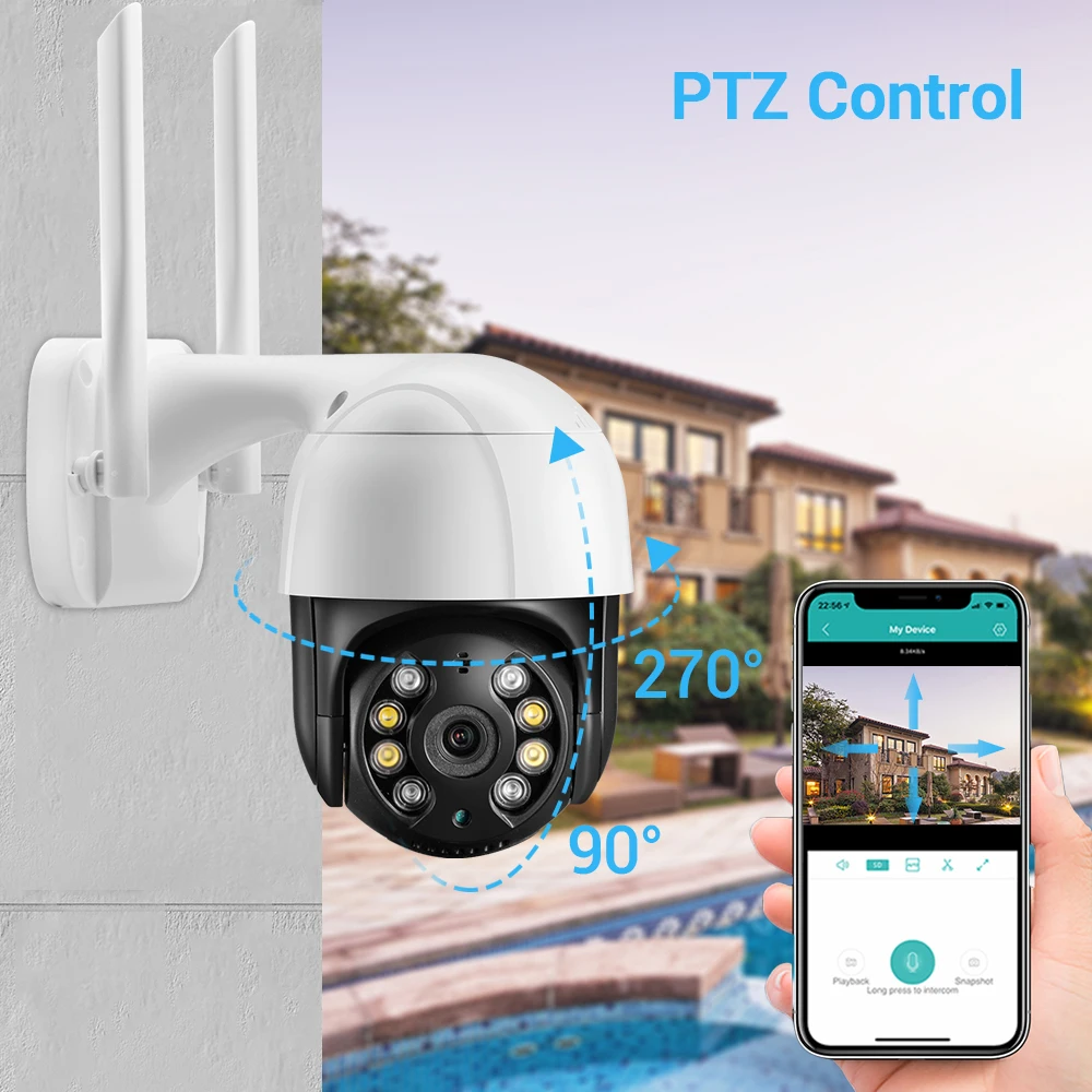 ONVIF-PTZ Câmera de Vigilância IP, 1080P, WiFi, Zoom Digital 4X, AI Human Detect, Visão Noturna Colorida, Câmera CCTV de Segurança, 5MP