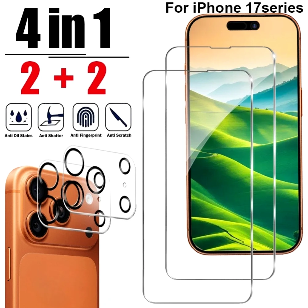 

4-in-1 Ultra Clear Screen Protector for iPhone 17 16 15 14 Pro Max Air 16e Camera Lens Glass for iPhone 13 12 11 Pro 15 14 Plus