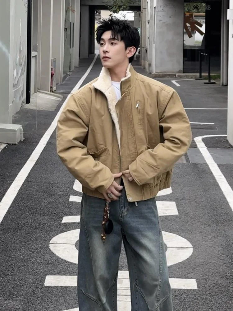 

American Retro Bomber Flight Jaet Cotton Padded Men's Winter ort Boxy oulder Barn Sle Coat Warm Thiened Long Sve