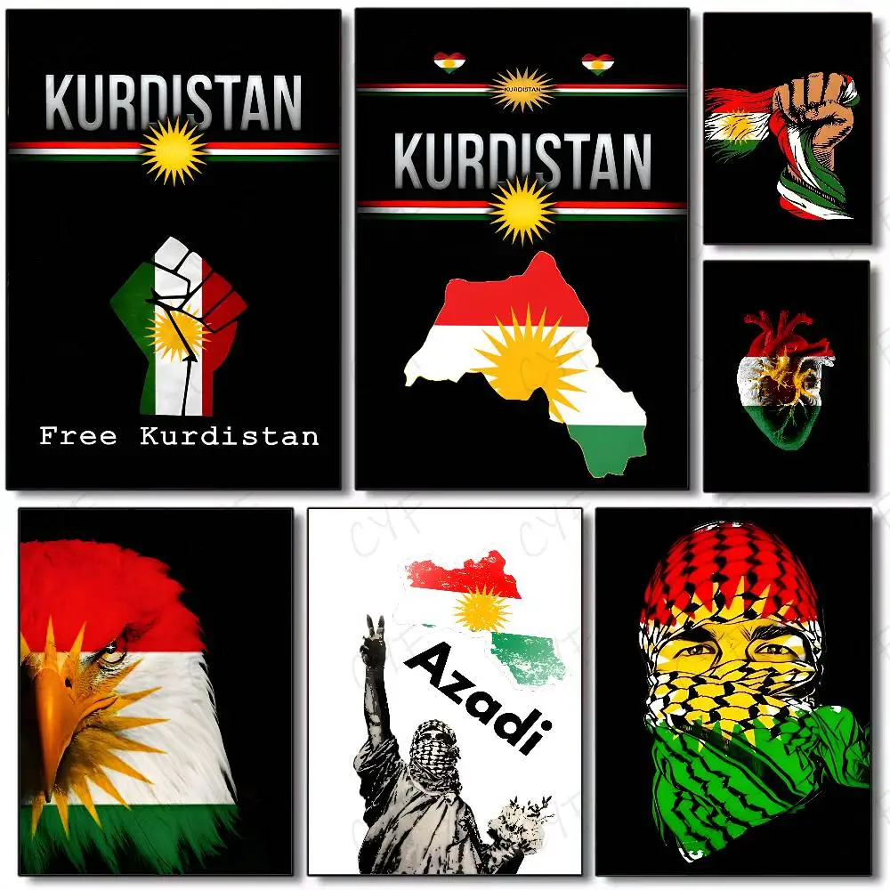 

Design Kurdistan Flag Poster Waterproof Vintage Movie Posters High Quality Wall Art Print For Room Decor Gift