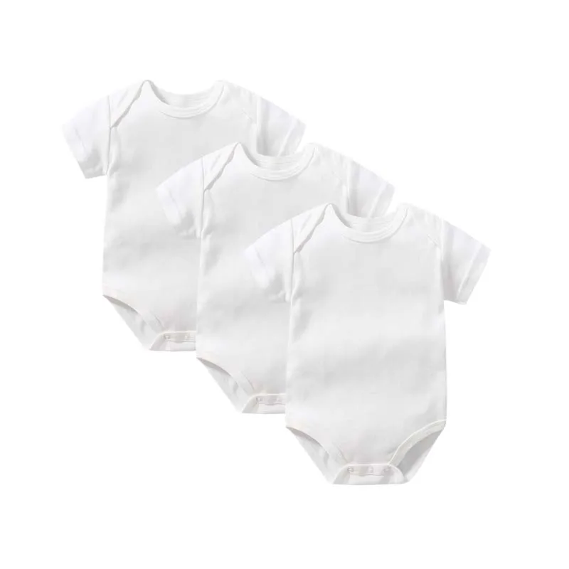 

3Pcs/sets Baby Clothing Boy Girl Bodysuit Summer White Short Sleeves Onesies Knitted 100%Cotton Newborn Baby Clothes 0–24Months