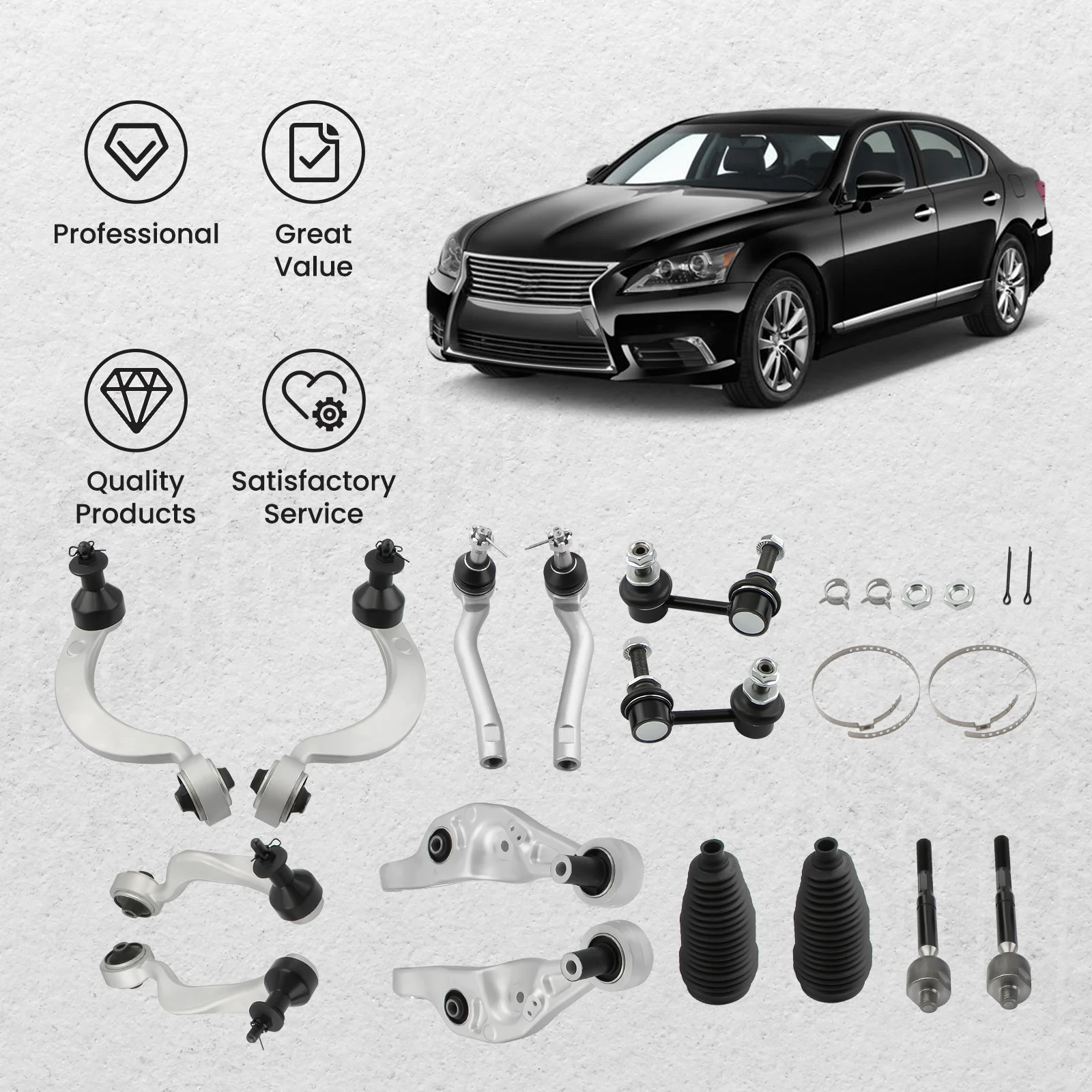 16pc Front Upper Lower Control Arm Ball joint Tie Rods for Lexus LS460 2007-2017