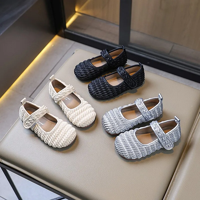 Little Girl Leather Shoes Simple Pleated Children's Flats Fashion Round-toe Mary Jane Kids Causal Princess Walking Shoes Soft