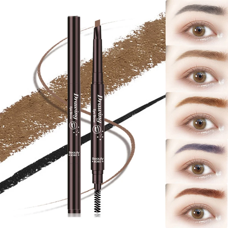 6Colors Double-Ended Eyebrow Pencil Auto Rotating Waterproof Ultra Fine Eyebrow Tattoo Long Lasting Professional Eye Makeup Tool