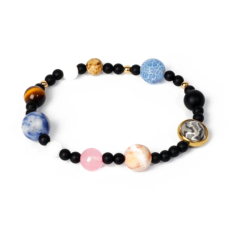 Pulseira Sistema Solar para Homens e Mulheres, Universo Nove Planetas, Pedra Natural, Estrelas, Terra, Lua Pulseiras, Casal Jóias, Moda