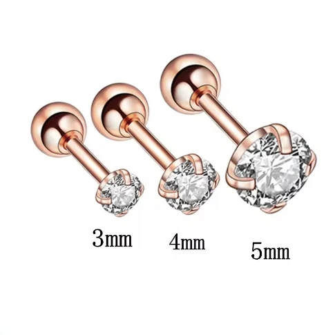 3 Paar klassische runde Zirkonia-Ohrstecker für Damen, Edelstahl-Damenknorpel, Tragus, Lappen, Daith-Piercing-Schmuck