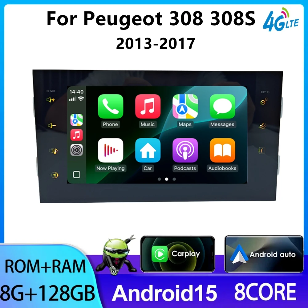 Carplay Car Radio Navigation GPS Multimedia Video Player BT Stereo for Peugeot 308 T9 308S 2013-2017 Auto GPS Navigation no DVD