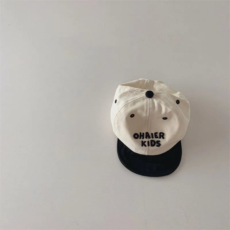 New Kids Outing Cap Boys Fashion Patchwork Letter Soft Brimmed Sun Hat Toddler Boys Boutique Cotton Peaked Cap