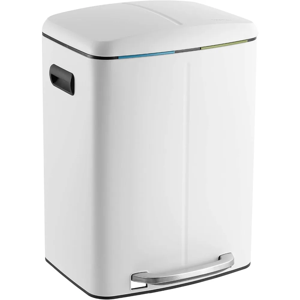 

HPM1005C Marco Rectangular 10.5-Gallon Double Bucket Garbage Can with Soft-Close Lid, White