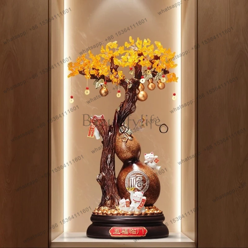 

Wufu Linmen Fortune Tree Floor Ornament Lucky Cat Living Room TV Cabinet Office Ornament