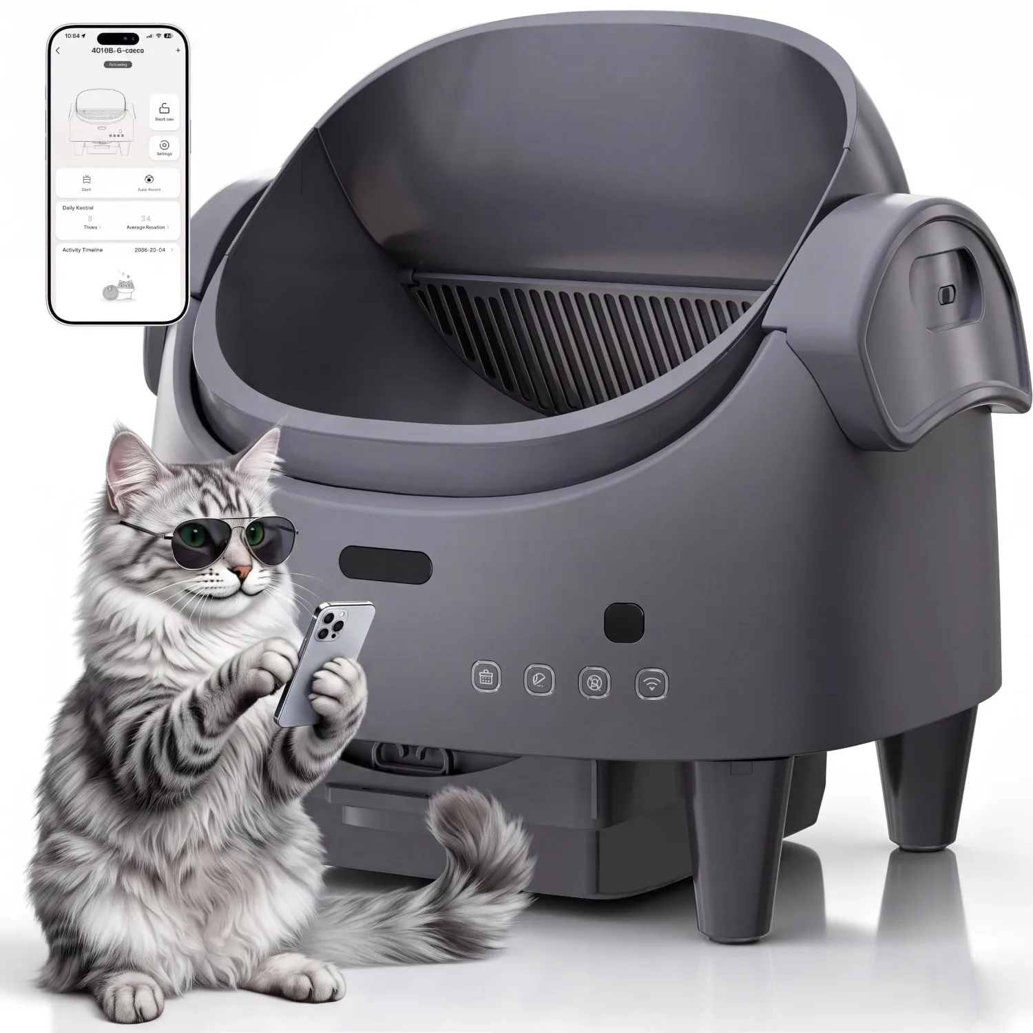 Automatic Cat Litter Box, Self-Cleaning Litter Box with Open-Top Design, 15-Layer Safety Protection System & Smart App