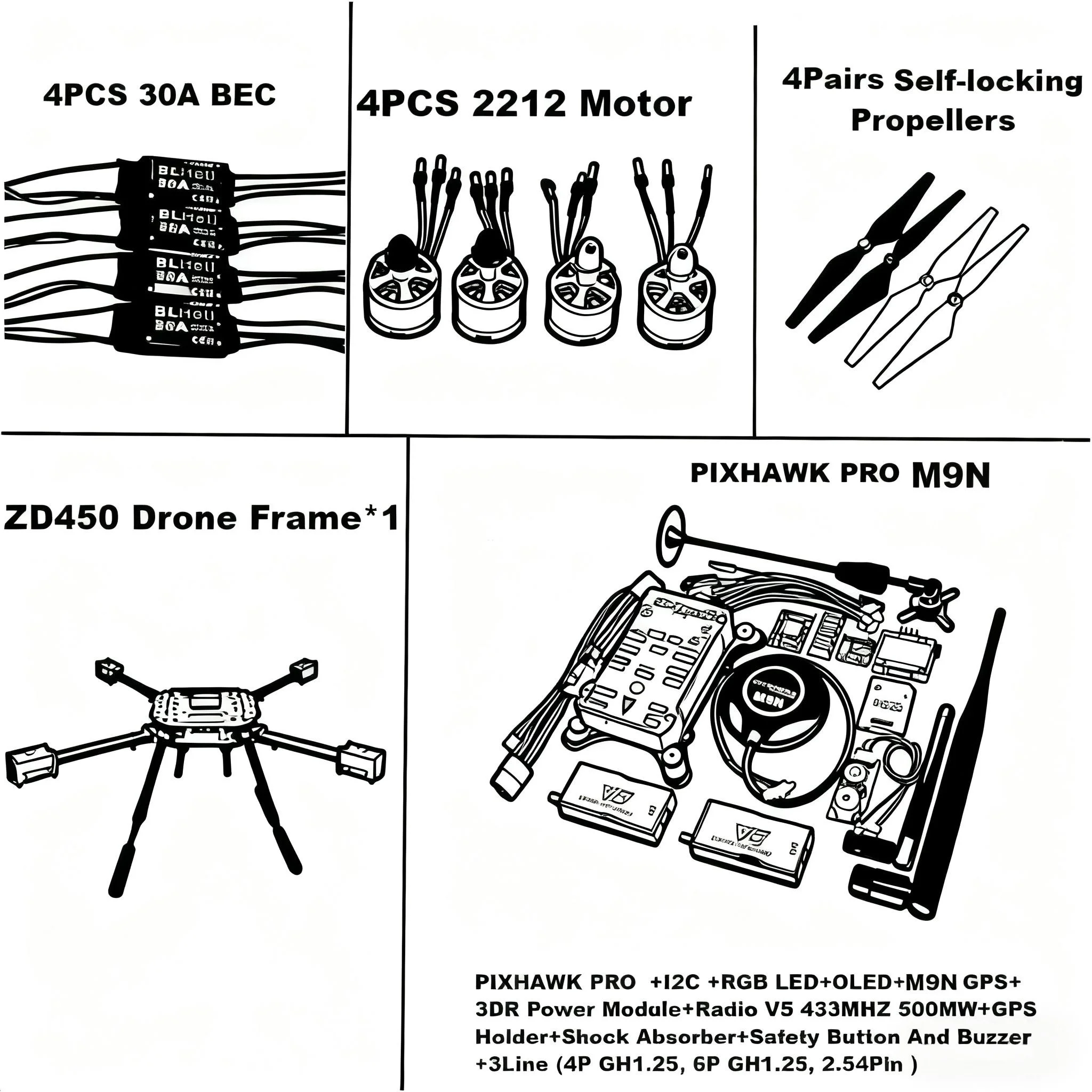 

FPV PIXHAWK PRO Flight Control Carbon Fiber 450 Frame Kit Ardupilot 100 МВт Радиотелеметрия Квадрокоптер BLHELI 30A ESC 2212 Двигатель