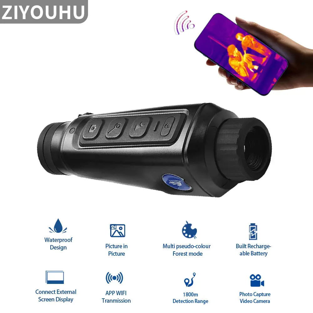 

ZIYOUHU S24 Thermal Scope 19mm Lens 4X Zoom Monocular Thermal Imaging 384x288 50Hz for Forest Hunting Target Search Video Record