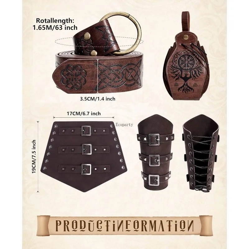 Średniowieczny Wiking Rycerz Skórzany Pas Naramienniki Ochraniacze Ramion Pochwa Szal Męski Renesansowy Kostium Akcesoria disfraz para adulto
