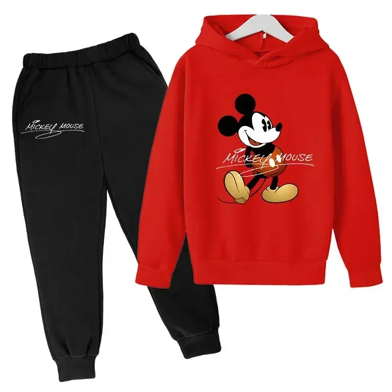 Disney Mickey Mouse Girls and Boys Kids Set Long Sleeve Sweatshirts Pants Suit Donald Duck Cartoon Casual Spring 4-14 Years