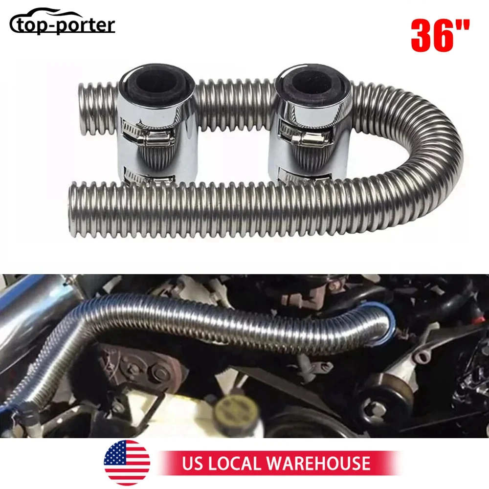 36'' Universal Radiator Flexible Coolant Water Hose Kit W/Caps Stainless Steel