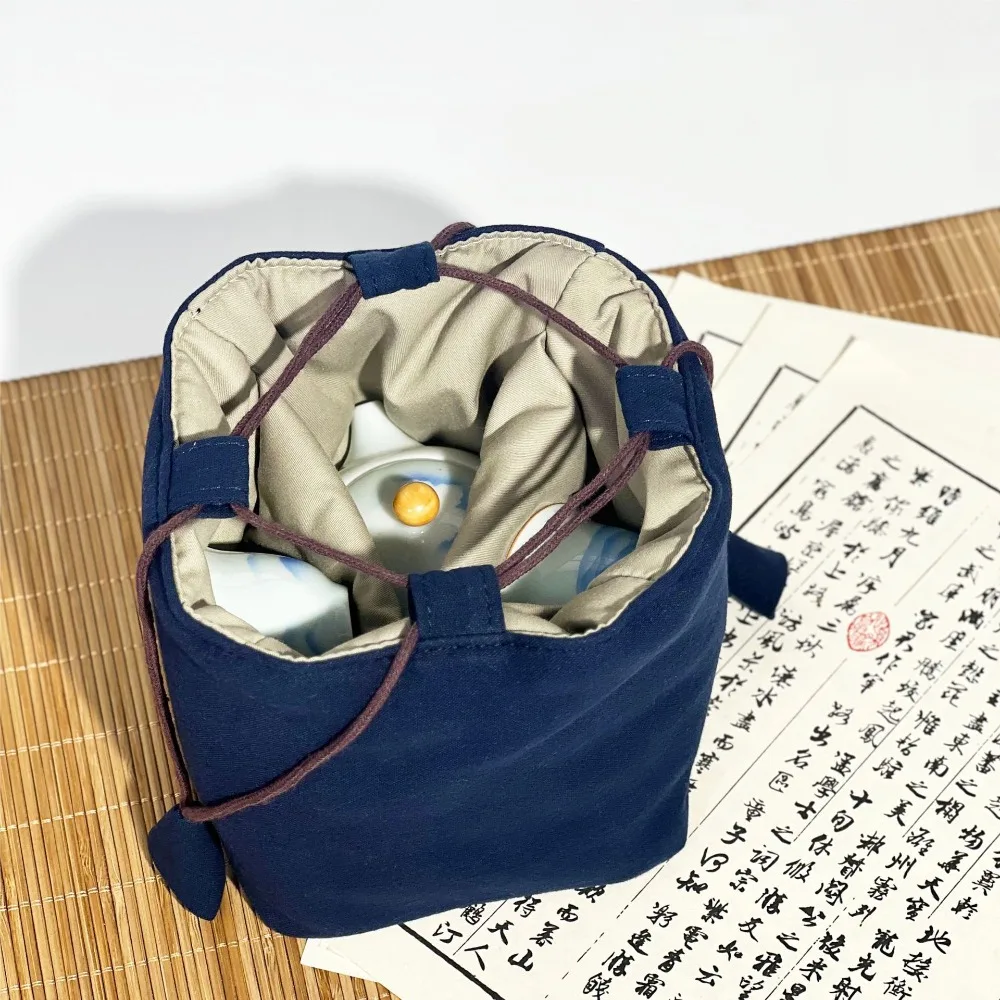 Chinese Style Tea Set Organizer Bag Embroidered Tea Ceremony Accessories Brocade Bag Multifunctional Breakage-proof