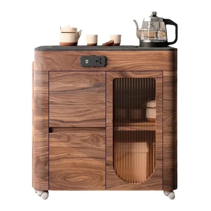 

Tea table and chair combination household multi-functional solid wood folding movable tea table