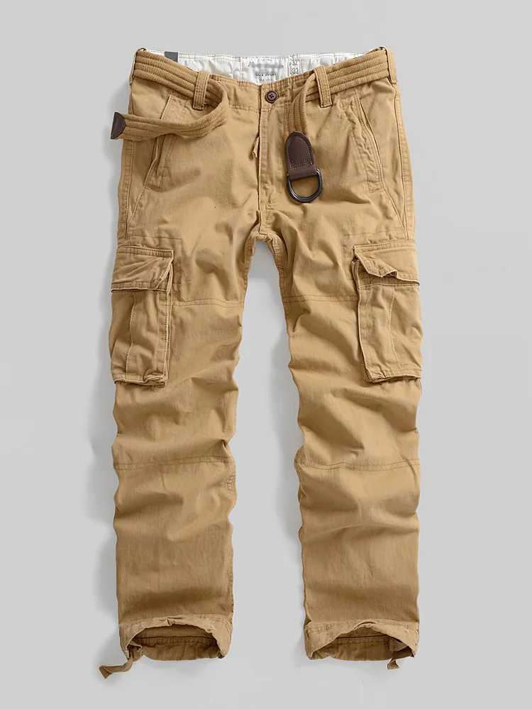 

Мужские рабочие брюки из плотного хлопка прямого кроя, свободные, с множеством карманов, для активного отдыха, в американском стиле, повседневные, длинные, больших размеров