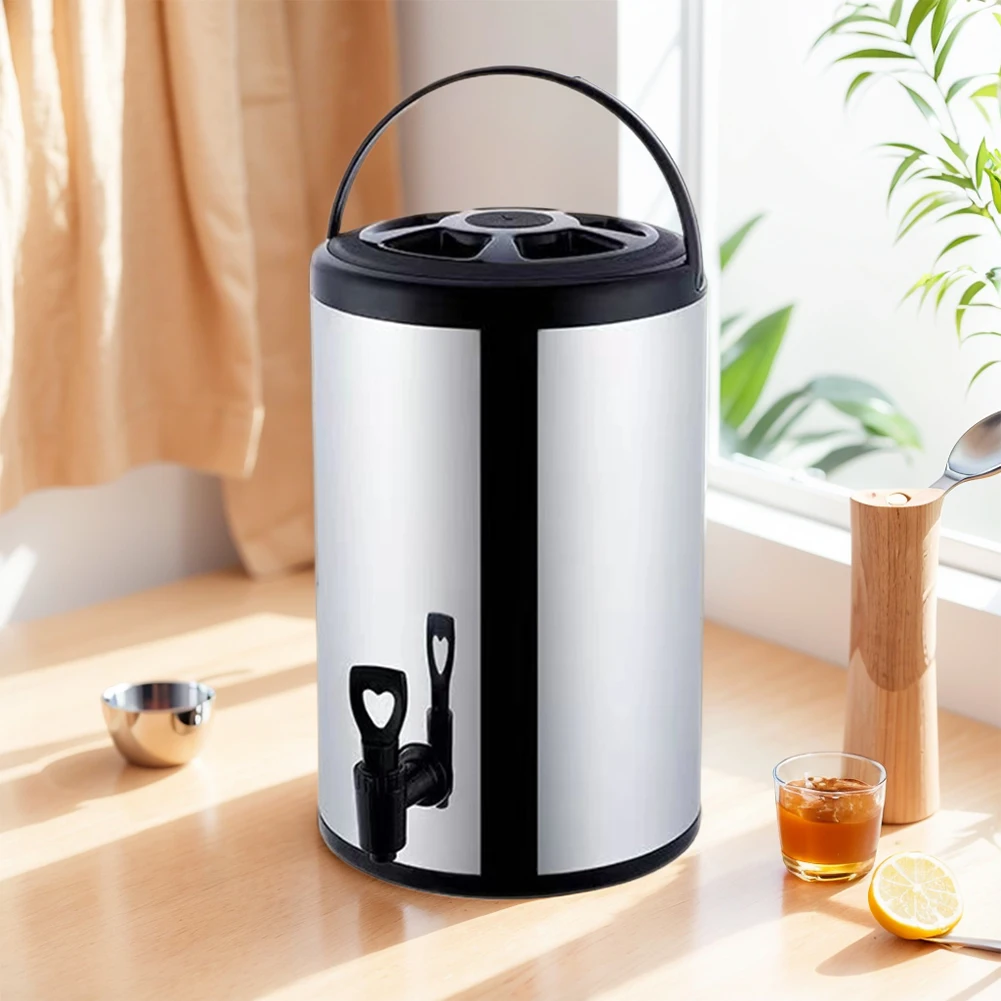 Double Layer Insulation Bucket Stainless Steel Insulated Beverage Dispenser 6L/8L Insulation for 6-12 Hours for Milk Tea, Coffee