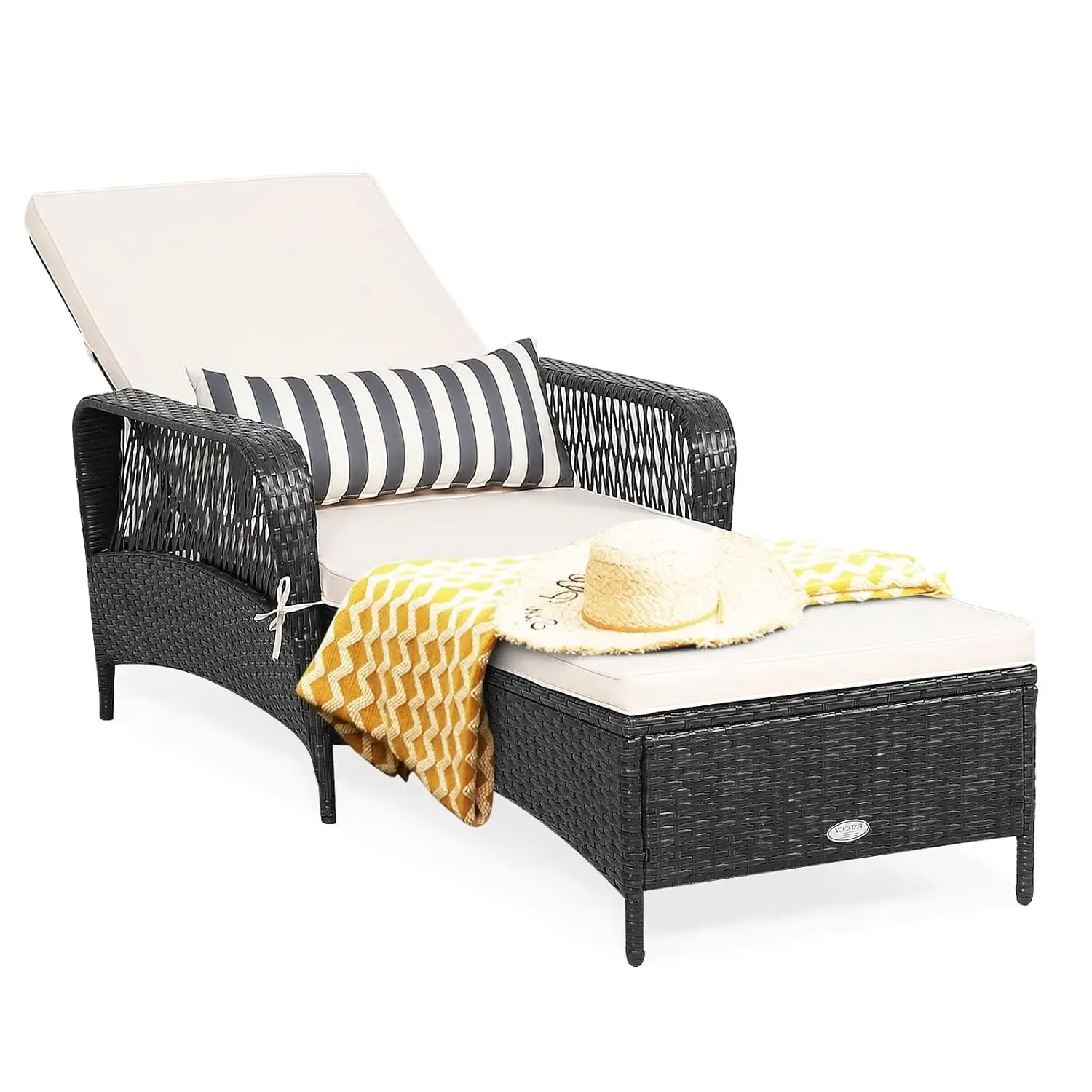 

Шезлонг для патио из ротанга с толстой подушкой, поясничной подушкой и регулируемой спинкой, на заказ