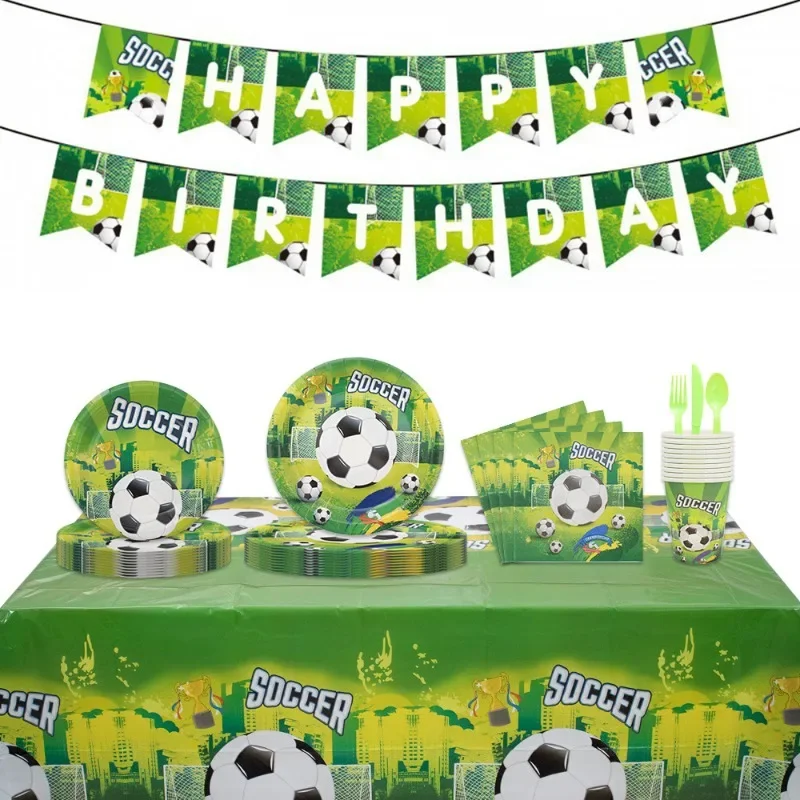 

Soccer Football Theme Kids Boy Birthday Party Tableware Decoration Cup Plate Napkin Banner Tablecloth Balloon Party Supplies Set