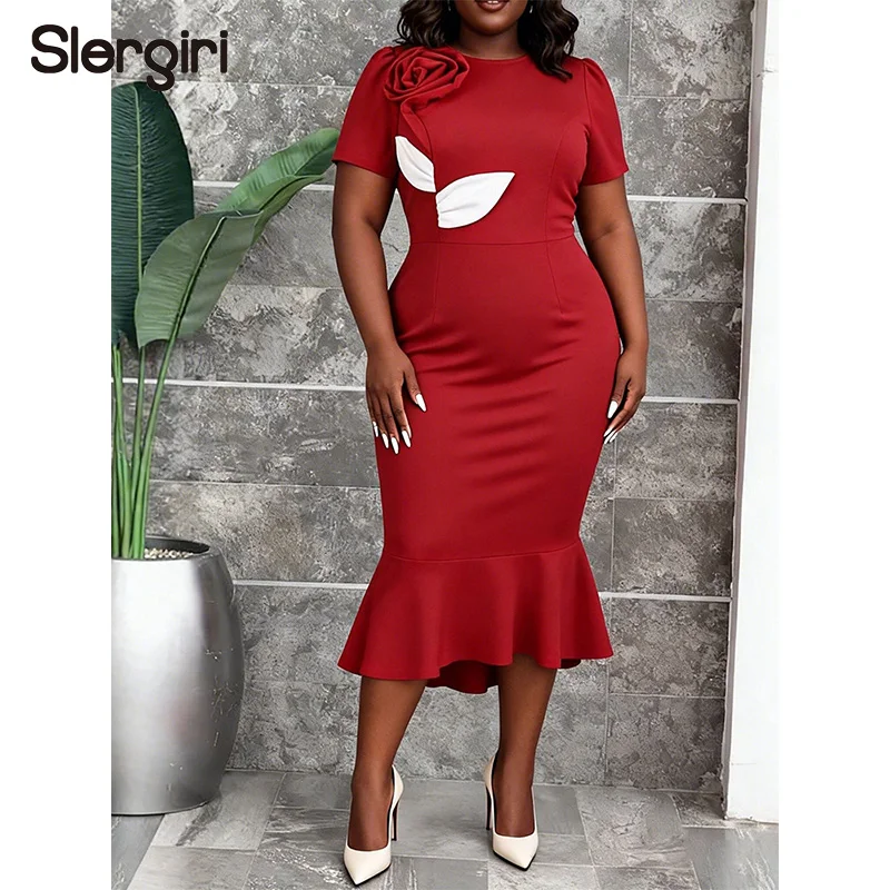 

Платье Slergiri больших размеров с объемными цветами и подолом «русалка», женское летнее вечернее элегантное облегающее длинное платье с коротким рукавом