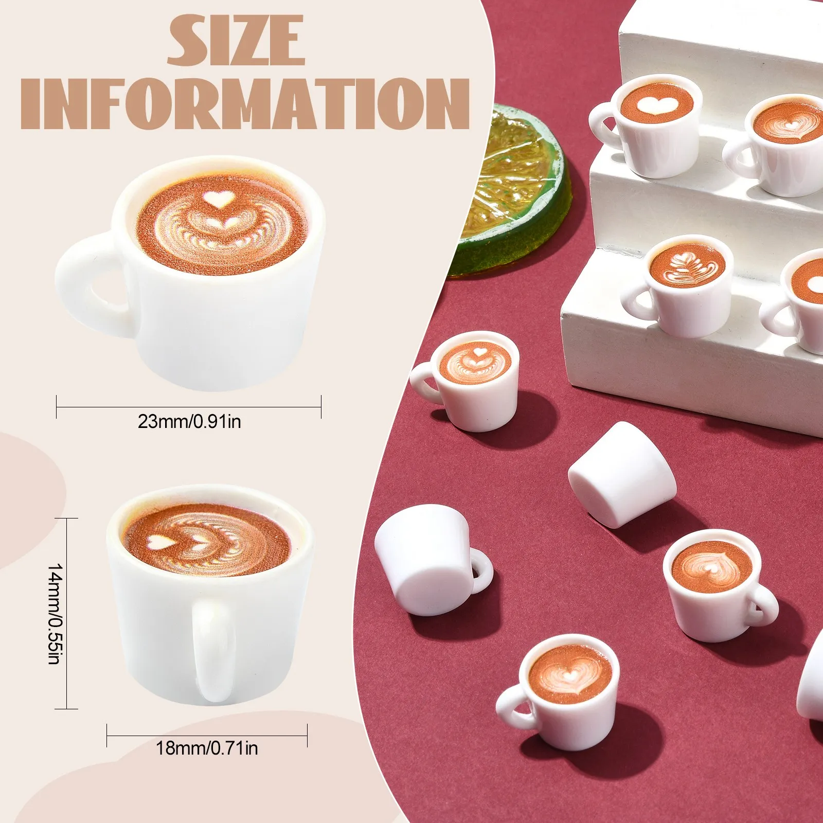 PandaHall 50 Stück 5 Stile Kaffeetassen-Anhänger aus Harz, Café-Kunst-Latte-Anhänger, Heißgetränke-Tassen-Anhänger für die Schmuckherstellung von Halsketten – Detail 2