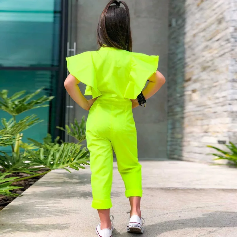 Summer Children\'s Clothing For Girl Dance Party Clothes Short Sleeve Green Jumpsuits For Kids Girls Zipper Bodysuits Overalls