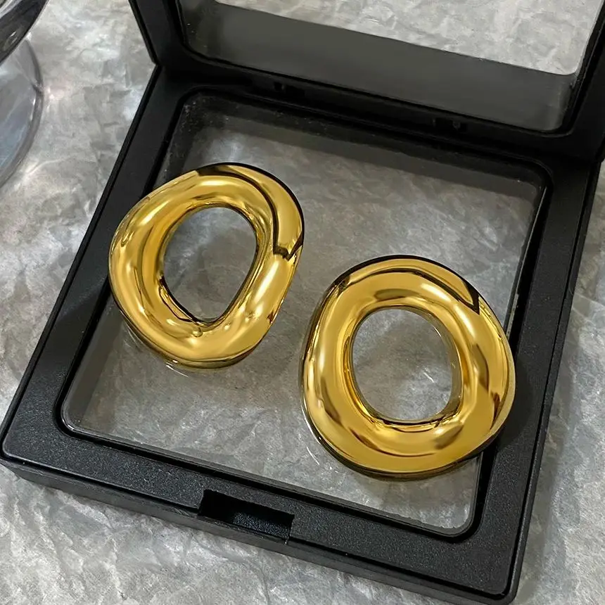 

Irregular Chubby Geometric Circle Stud Earrings for Women Men Chic Fashion Gold Plated Stainless Steel Earrings Jewelry Gifts
