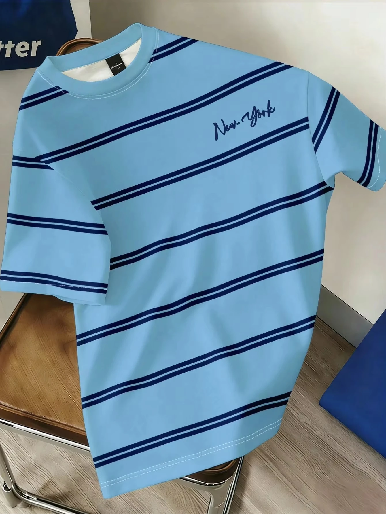 2026 Sommer Neuer Stil Herren T-Shirt Street Casual Mode Weich und Bequem Atmungsaktives 3D-Streifen-T-Shirt – Detail 11