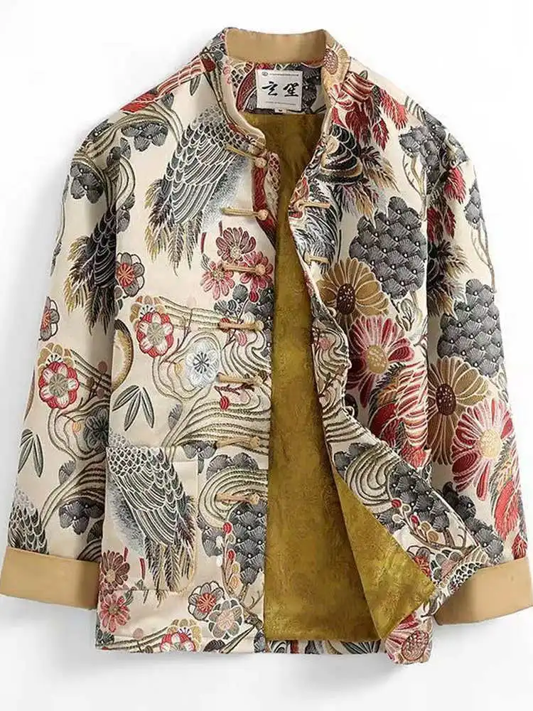 

Faionable Retro Chinese Sle Men's Jaet with Button Design Stand Fit Polyester Fiber Long Sve Stand Collar Coat