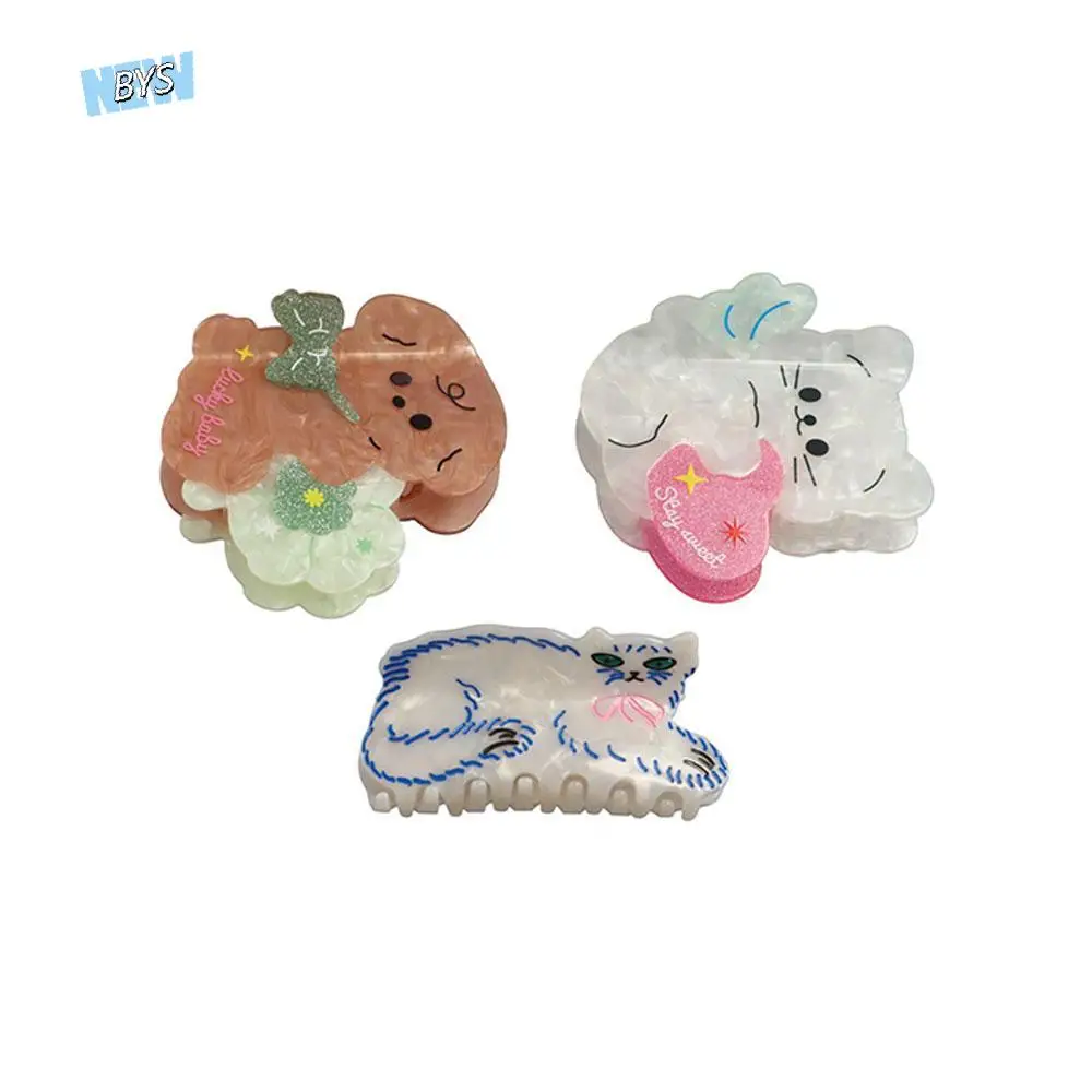 

Sweet Cartoon White Cat Hair Claw Animal Pink Heart Cartoon Grab Clip Y2K Butterfly Acetic Acid Claw Clip Girl