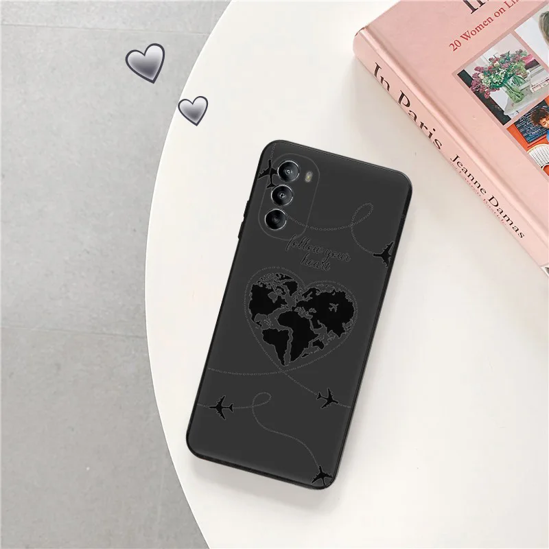 Black Matte Phone Case for Motorola Moto G50 G73 G53 G72 G52 G30 G31 G60 G71 G22 G9 G60S Airplane World Map rocket Soft Cover