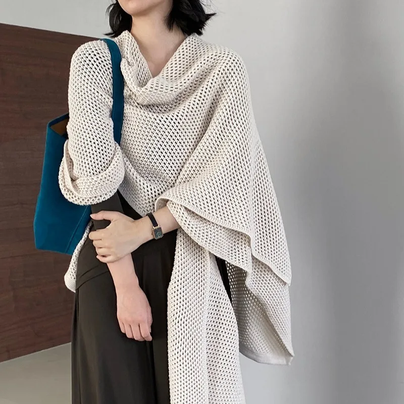 

Spring Summer Women's Knitted Thin Scarf Poncho Elegant Wraps Bascis Cloak Stylish Tops 2025