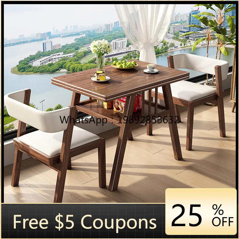 HYS ash wood craft two-chair tea table tea table solid wood small combination one table two chairs home desk three-piece set