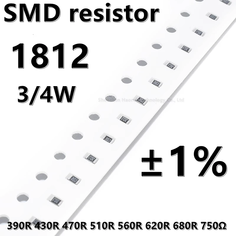 (20pcs) 1812 SMD resistor 1% 390R 430R 470R 510R 560R 620R 680R 750Ω 3/4W higher quality