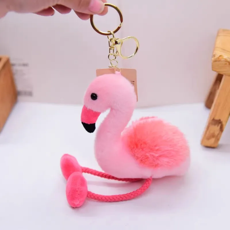 Flamingo Pink Long Leg Bird Pendant Bag Decoration Key Ring Chain Plush Toy Stuffed Doll Zoo Model Cartoon Animal Boy Girl Gift