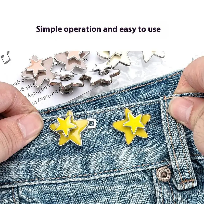 1 Pair Women Adjustable Metal Star Belt Seamless Invisible Waistband Buckle Jean Waist Tightening Tool No Sewing Required