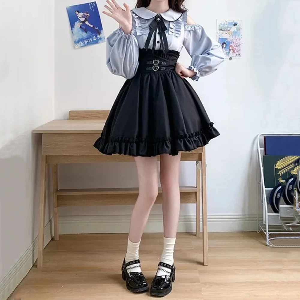 

2025 Vintage Gothic Ruffled Mini Skirts Lolita Harajuku Japanese Black Short Skirt Ball Gown Faldas Y2k Aesthetic Pleated Cake