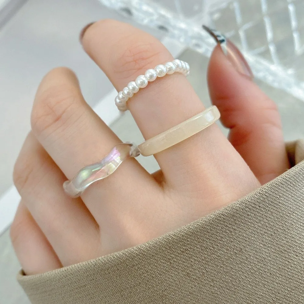 Minimalist Accessories Acrylic Vegetarian Circle Popular Accessories Korean Style Resin Ring Women Pearl Ring Set Party Favors